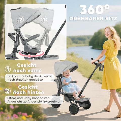 Rootz Children's Drei Bike - Toddler Buggy - 6-in-1 Stroller - Safety Net - Foldable Grey - 111.5cm x 52cm x 98cm