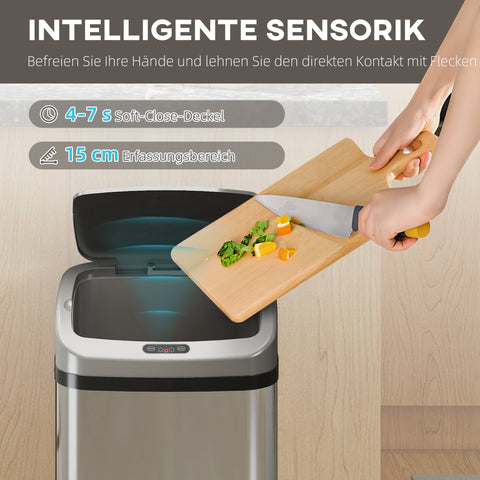 Rootz Sensor Waste Bin - Automatic Trash Can - Touchless Garbage Bin - Stainless Steel - 48L Capacity - 33cm x 25cm x 69cm