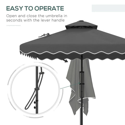 Rootz Hanging Umbrella - Garden Umbrella - Decorative Edge - Ventilation Canopy - Cantilever Umbrella - Weatherproof - Protective Cover - Sun Protection - Metal-polyester - Dark Gray - 2.4x2.4x2.6m