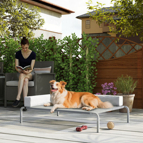 Rootz Outdoor Dog Bed - Elevated Pet Lounger - Raised Dog Sofa - Breathable Comfort - 110cm x 75cm x 30cm - Grey