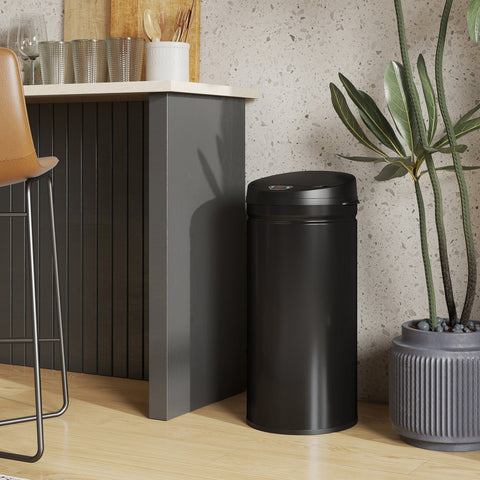 Rootz Touch-Free Sensor Waste Bin - Automatic Trash Can - Stainless Steel Bin - Soft-Close - 30.5cm x 30.5cm x 68cm - Black