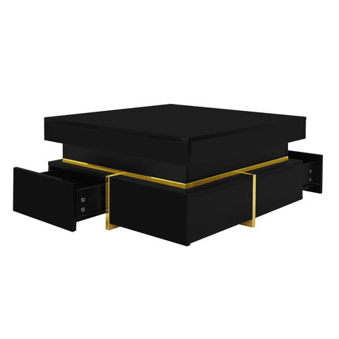 Rootz High Gloss Coffee Table - Living Room Table - Gold-Plated Accents - Ample Storage - 70cm x 70cm x 35.5cm