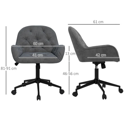 Rootz Office Chair - Desk Chair - Computer Chair - Height Adjustable - Velvety Polyester - Velvet Look - Gray - 60W x 61D x 81-91H cm