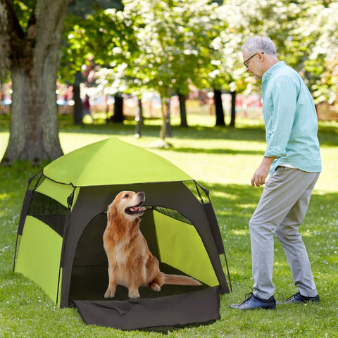 Rootz Pet Tent - Dog Tent - Outdoor Animal Tent - Ground Skewers + Transport Bag - Green + Black - 110cm x 110cm x 85cm