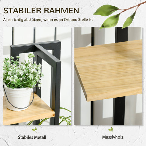 Rootz 4 Floor Plant Stand - Adjustable Flower Stand - Indoor Plant Stairs - Industrial Design - 110 cm High - Black+Natural Wood - 45L x 25B x 110H cm