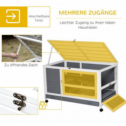 Rootz 2 Level Small Animal Hutch - Pet Cage - Mobile Hutch - Weatherproof Fir Wood - 102cm x 60cm x 63.5cm