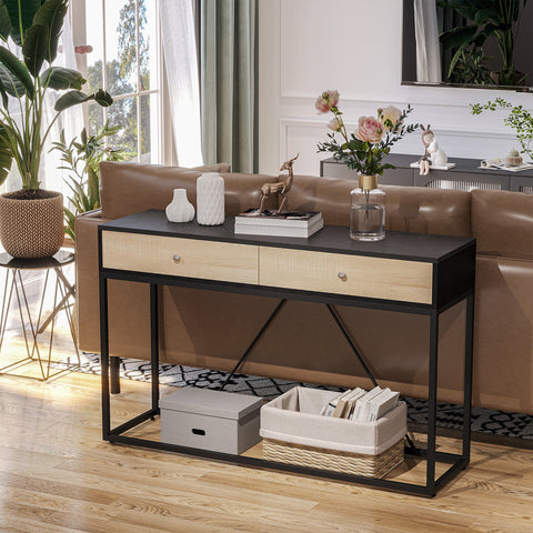 Rootz Console Table - Entrance Table - Sofa Table - Modern Design - 2 Drawers - Metal Frame - 120 x 35 x 75 cm