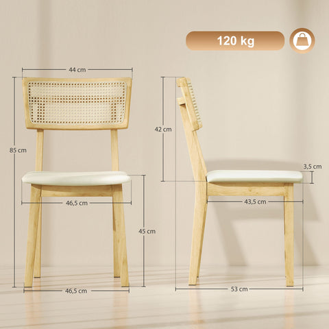Rootz Dining Room Chair - Rattan Chair - Dining Seat - Stable Rubber Wood - 46.5b x 85h cm - Elegant Design and Comfort