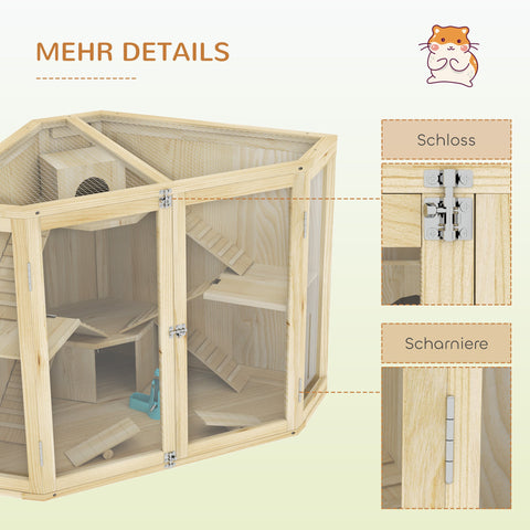 Rootz 4 Tier Hamster Cage - Small Animal House - Wooden Habitat - Spacious Design - 115 x 69.5 x 79 cm