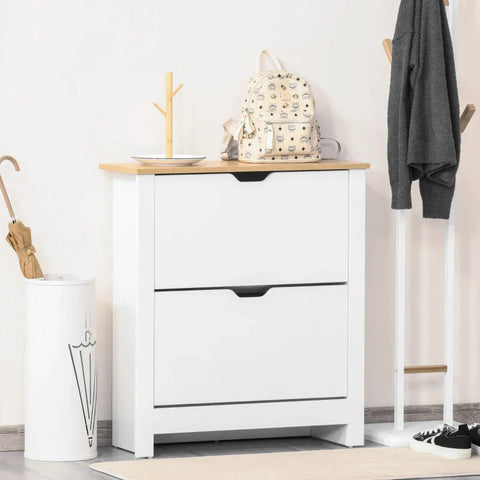 Rootz Shoe Cabinet - Shoe Rack - Shoe Storage - 2 Compartments - 12 Pairs Of Shoes - Chipboard - White-Natural - 72 Cm X 26 Cm X 80 Cm