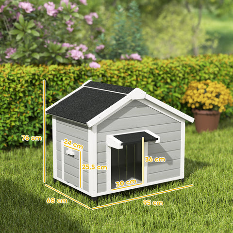 Rootz Solid Wood Dog House - Free Dog House - Pet Shelter - All-Weather Safety - 95cm x 68cm x 76cm
