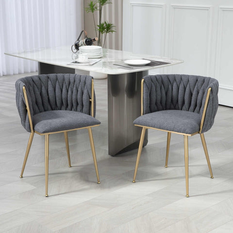 Rootz 2 Piece Set Upholstered Lounge Chairs - Armchairs - Linen Fabric Chairs - Sturdy Metal Frame - 54cm x 52cm x 73cm