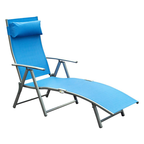 Rootz Sun Lounge - Lying Chair - Sunbed - Foldable Relaxation - Adjustable Backrest - Blue - 137L x 64B x 101H cm