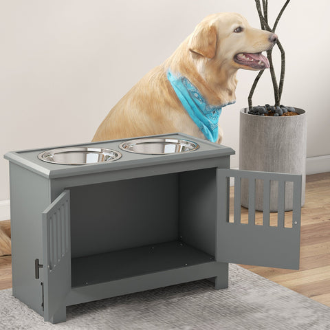 Rootz Grey Elevated Dog Bowl Station - Raised Pet Feeder - Large Dog Food Stand - Reduces Neck Strain - 60cm x 30cm x 43cm