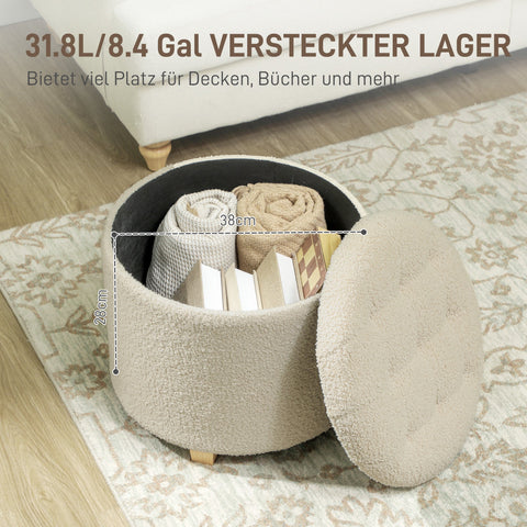 Rootz Round Stool with Storage - Footstool - Ottoman - Spacious 31.8L Storage - Ø45 x 41H cm - Brown