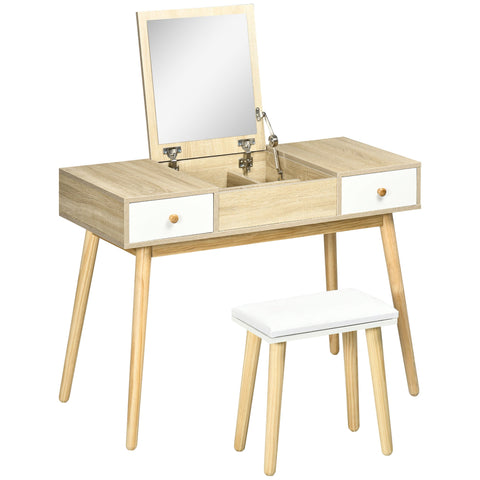 Rootz Hairdresser Set with Stool - Foldable Mirror - Scandinavian Design - Versatile Use - 100cm x 45cm x 118cm
