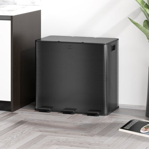 Rootz Triple Recycling Bin - Kitchen Trash Can - Waste Separation - Odor-Free - Stainless Steel - 61.9cm x 36.6cm x 43.2cm