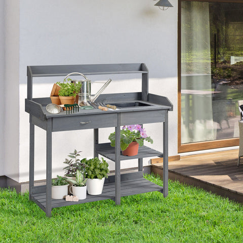 Rootz Wooden Plant Table - Garden Table - Planting Bench - Ample Storage - 115L x 45W x 121H cm