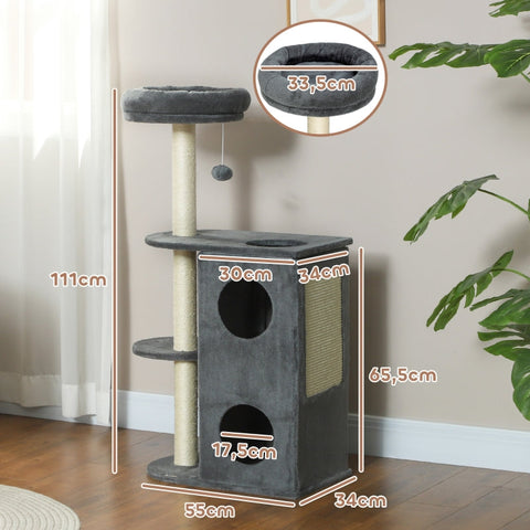 Rootz Cat Tree - Cat Climbing Tree - Playful Feline Furniture - Sisal Scratching Posts - 55cm x 34cm x 111cm