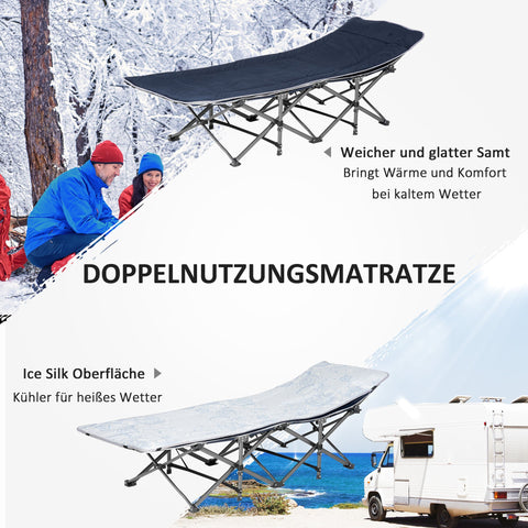 Rootz Foldable Camping Bed - Field Bed - Portable Resting Solution - Includes Pillow - 188 x 64.5 x 53 cm, Blue, Holds Up to 150 kg