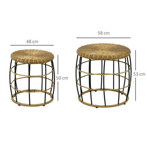 Rootz Set of 2 Garden Table - Balcony Table - Side Table - Boho Style - Weather Resistant - Black + Khaki - Ø58 x 53Hcm