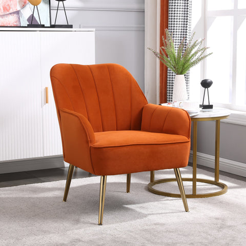 Rootz Cutty Velvet Chair - Leisure Seat - Ergonomic Chair - Ultimate Comfort & Style - 64cm x 72.8cm x 77.9cm Orange
