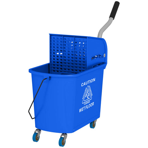 Rootz 20L Mop Bucket with Wringer - Rolling Mop Bucket - Cleaning Trolley - Effortless Movement - 60cm x 27cm x 70.5cm