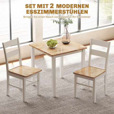 Rootz 2 Piece Set Kitchen Chairs - Dining Seats - White and Brown Seating - Ergonomic Back Support - 40b x 50.5th x 88.5H cm