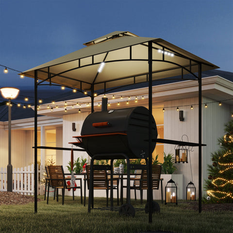 Rootz Grill Pavilion with LED - Garden Gazebo - BBQ Shelter - Water-Repellent & Flame-Retardant - 240 x 150 x 258 cm