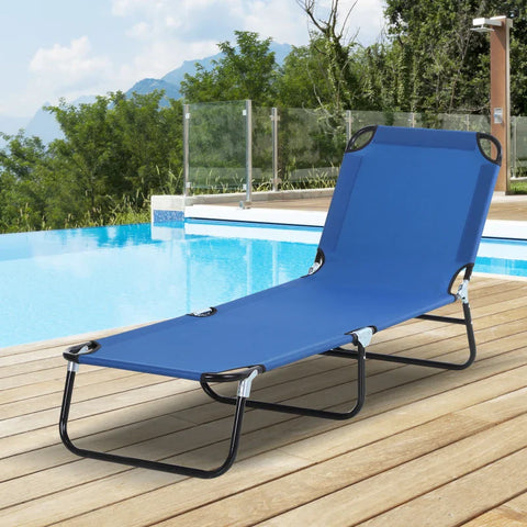 Rootz Sun Lounger - 5 Way Adjustable Backrest - Sunbeds - Quick Drying - Oxford Fabric - Metal Frame - Blue - 190 x 56 x 28 cm