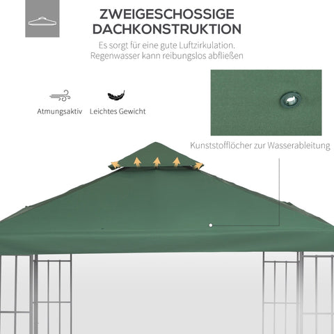 Rootz Replacement Roof for Metal Gazebo - Garden Pavilion Roof - Party Tent Canopy - UV Protection - Weather-Resistant - 3x3m - Dark Green Polyester
