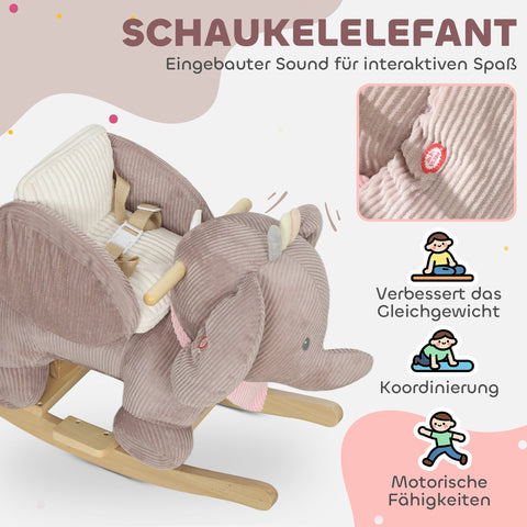 Rootz Rocking Animal Elephant Swing - Interactive Sound Toy - Plush Rocker - Toddler Ride-On - Secure & Safe - 65 x 35 x 50 cm - Brown