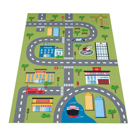 Kids Play Rug – City Streets Design – Soft & Durable – Easy Clean Playmat