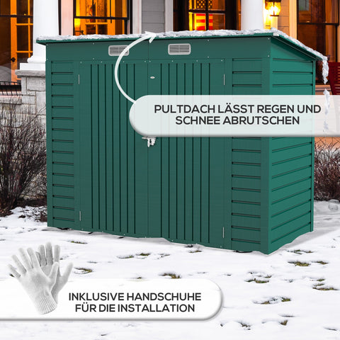 Rootz Steel Garden Tool Shed - Storage Shed - Equipment House - Secure Storage - 249b x 121t x 166/183h cm