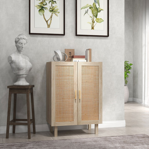 Rootz Bohème High Buffet Cabinet - Rattan Storage Unit - Boho Sideboard - Hidden Storage - 73 x 41 x 102 cm