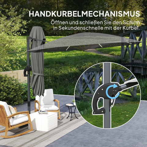 Rootz Aluminum Parasol - Sunshade - UV Protection Umbrella - Waterproof - 294cm x 250cm -Grey