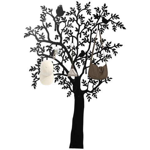 Rootz Wall-Mounted Wardrobe Hook - Coat Rack - Tree Design Hook - Space-saving - 120cm x 5cm x 175cm - Black