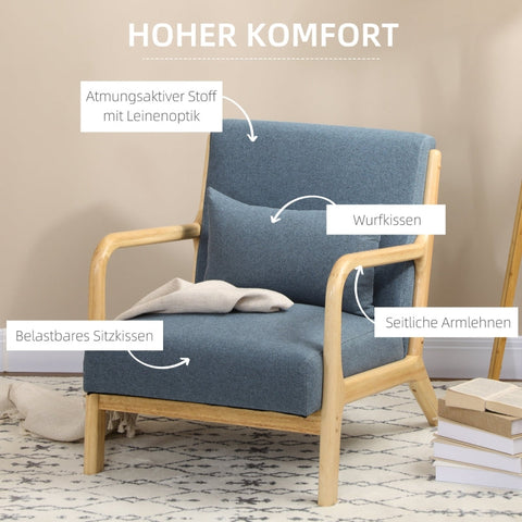 Rootz Scandi Design Armchair - Accent Chair - Lounge Chair - Optimal Comfort - Reliable Stability - Floor Protection - 66cm x 80cm x 77.5cm - Linen & Eucalyptus Wood