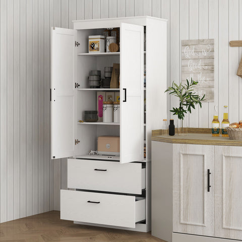 Rootz Freestanding Kitchen Cabinet - Pantry Storage - Living Room Cabinet - Adjustable Shelves - 75W x 39D x 178H cm