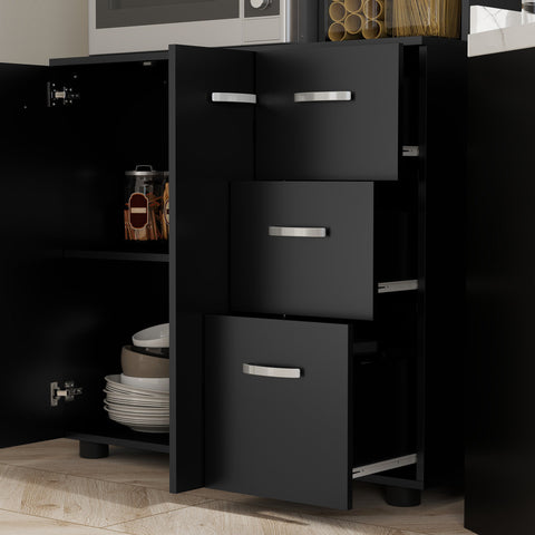 Rootz Kitchen Chest of Drawers - Multipurpose Cabinet, Storage Unit - Elegant Design - Large Storage Area - 89L x 39.5B x 168H cm, Black