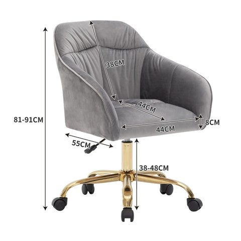 Rootz Gray Velvet Swivel Chair - Height Adjustable Chair - Rotatable Office Chair - Maximum Comfort - 44L x 55W x 91H cm