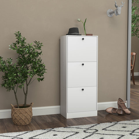 Rootz Shoe Cabinet - Shoe Shelf - Footwear Organizer - Space-Saving - White Chipboard - 47cm x 28cm x 115cm