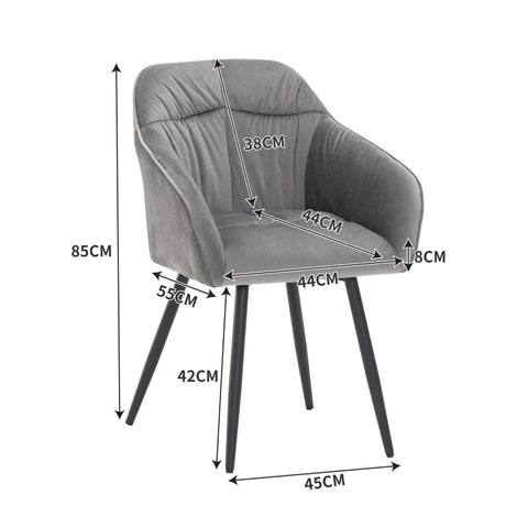 Rootz Gray Velvet Dining Chairs - Upholstered Seating - Elegant Cushions - Ergonomic Comfort - 45L x 55W x 85H cm - Easy Assembly