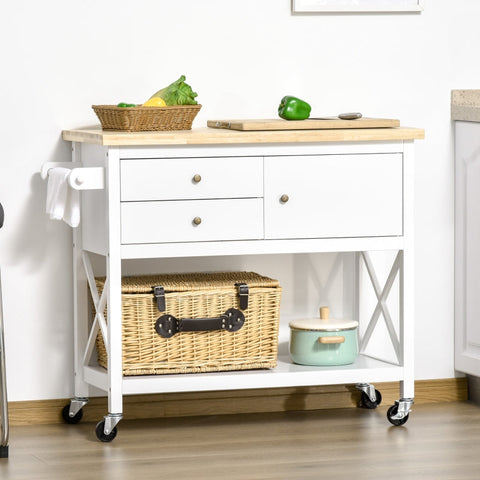 Rootz Kitchen Trolley Stand Shelf - Rollable Serving Trolley - Mobile Kitchen Cart - Ample Storage - Elegant Design - Durable Rubber Wood - 108cm x 45cm x 89cm