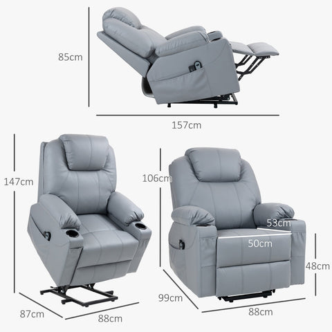 Rootz Massage Chair Stand-Up Senior Chair - Recliner Chair - Lift Chair - Ultimate Comfort - Secure Transition - Adjustable Timer - 88cm x 99cm x 106cm - Faux Leather