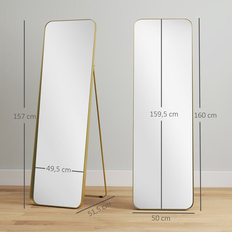 Rootz Full Body Mirror - Free-Standing - Tiltable Metal Frame - Elegant Gold - 160 x 50 cm - Full-View Design