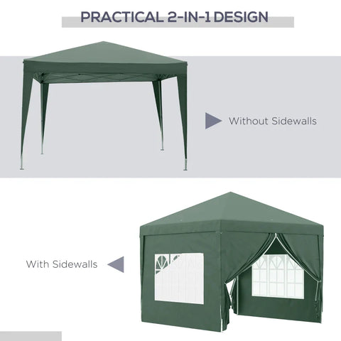 Rootz Camping Gazebo - Wedding Party - Canopy Tent Marquee - Pop Up Gazebo - Carry Bag - Windows - Steel Frame - Green - 2.95 x 2.95 m x 2.58m