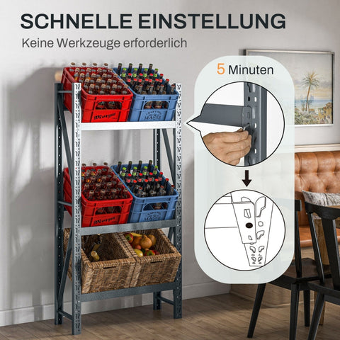 Rootz Drinks Crate Rack - Beer Crate Organizer - Beverage Storage Stand - Space-Saving - Adjustable Shelves - Sturdy Steel - 80cm x 30cm x 160cm