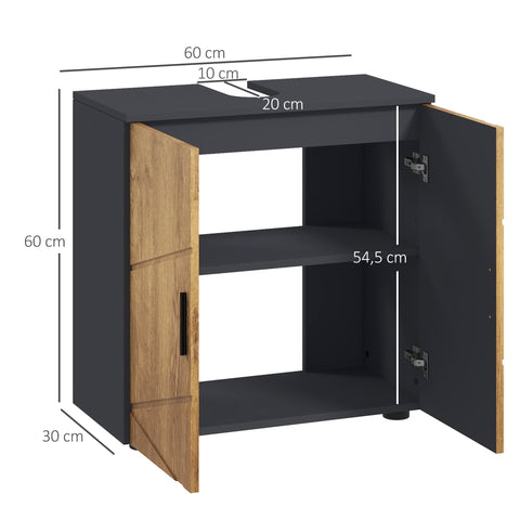 Rootz Sink Cabinet Washbasin - Bathroom Furniture - Vanity Unit - Adjustable Shelf - 60 x 30 x 60 cm Grey and Brown Look