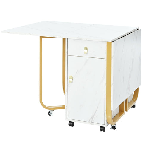 Rootz Foldable Dining Table - Versatile Kitchen Table - Rolling Table - Space-Saving, 2 Drawers - 150cm x 80cm x 76cm